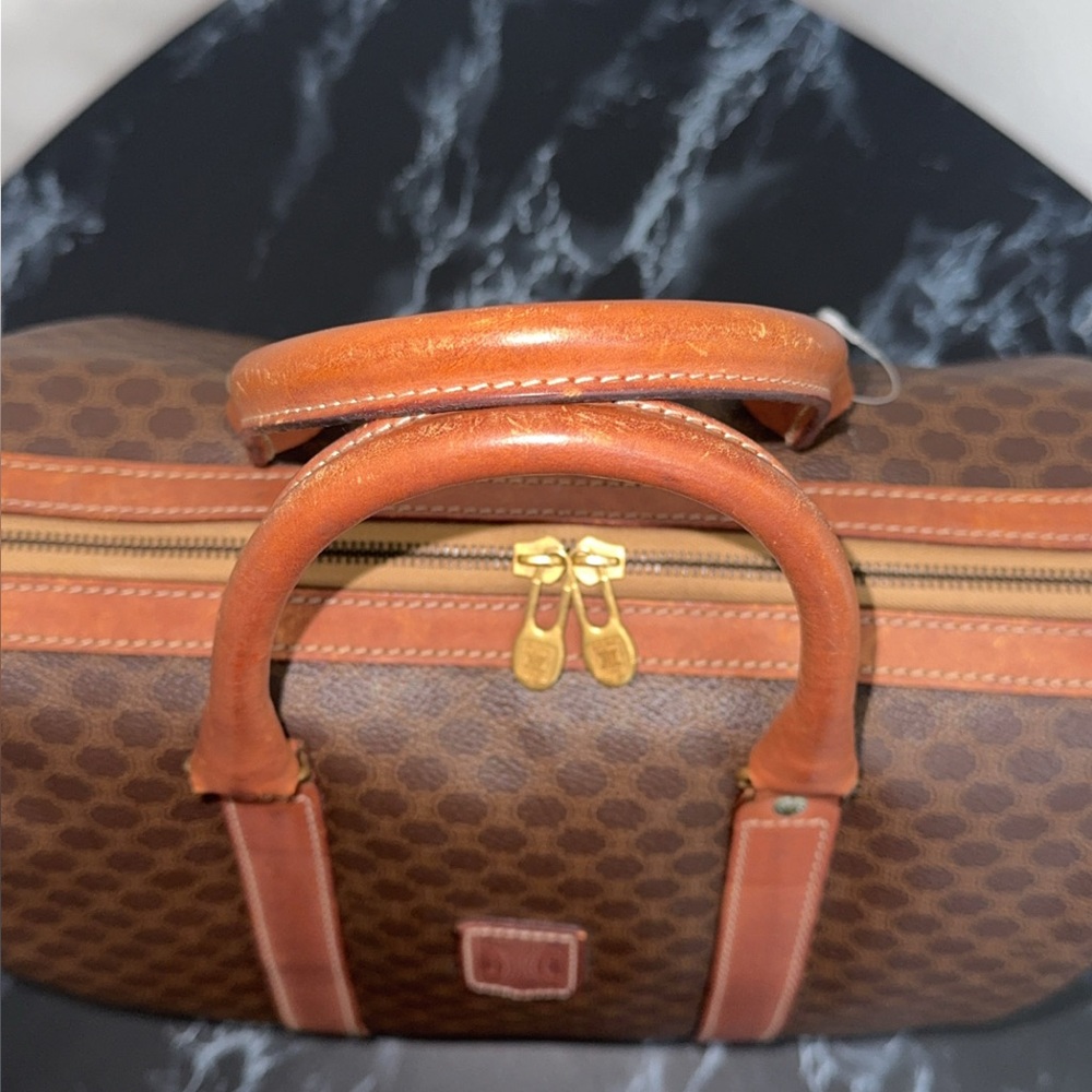 CELINE MACADAM PATTERN BOSTON BAG BROWN PVC GOLD w/ KEY LOCK AUTHENTIC - Picture 6 of 15